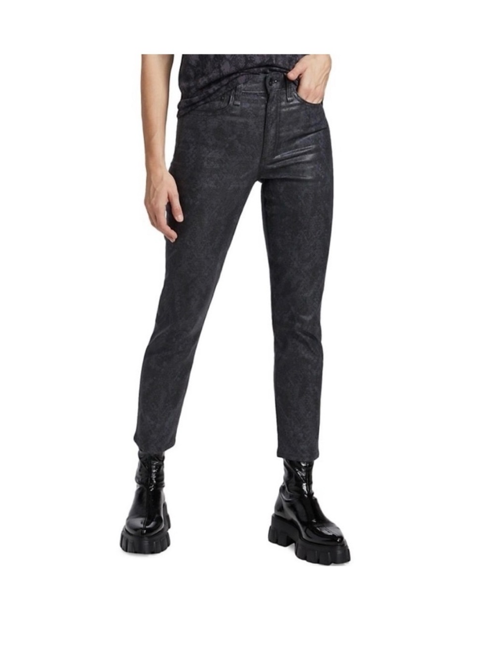 Rag & Bone Nina High Rise Ankle Cigarette Jeans Black SnakeFoil SZ: 24 NWT $314